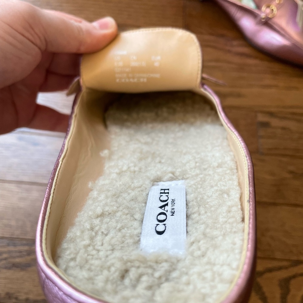 Coach Irene Metallic Pink Barbie Shearling Mule Shoes New - Picture 5 of 16